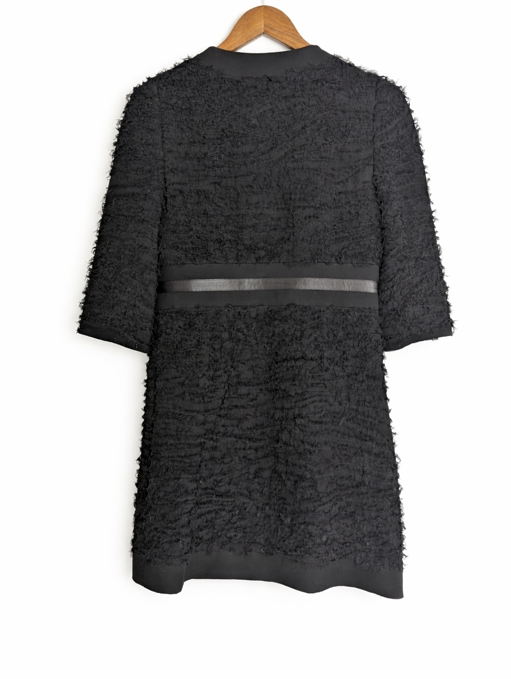 Robert Rodriguez Black Textured Dress Coat w/ Bow Waist Belt 3/4 Sleeves - Picture 2 of 6